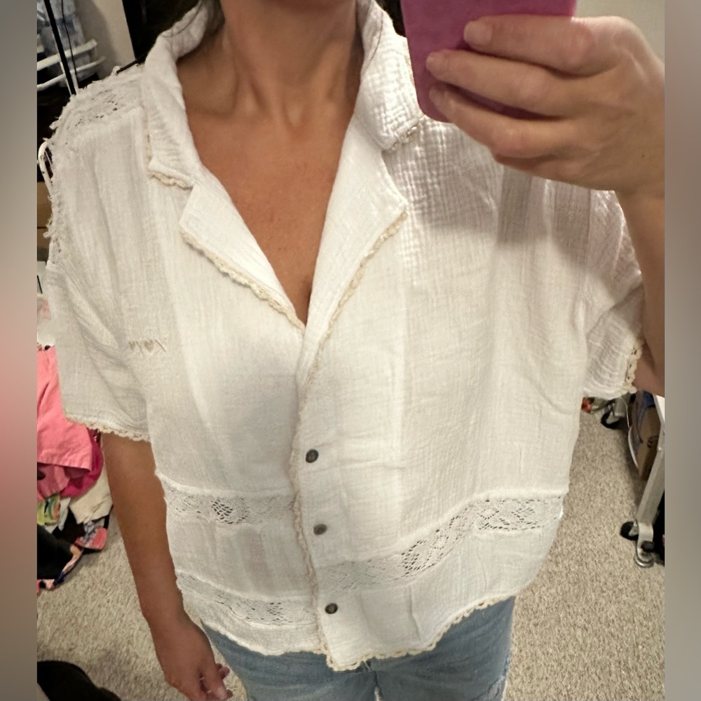 POL Cream Button-Down Shirt